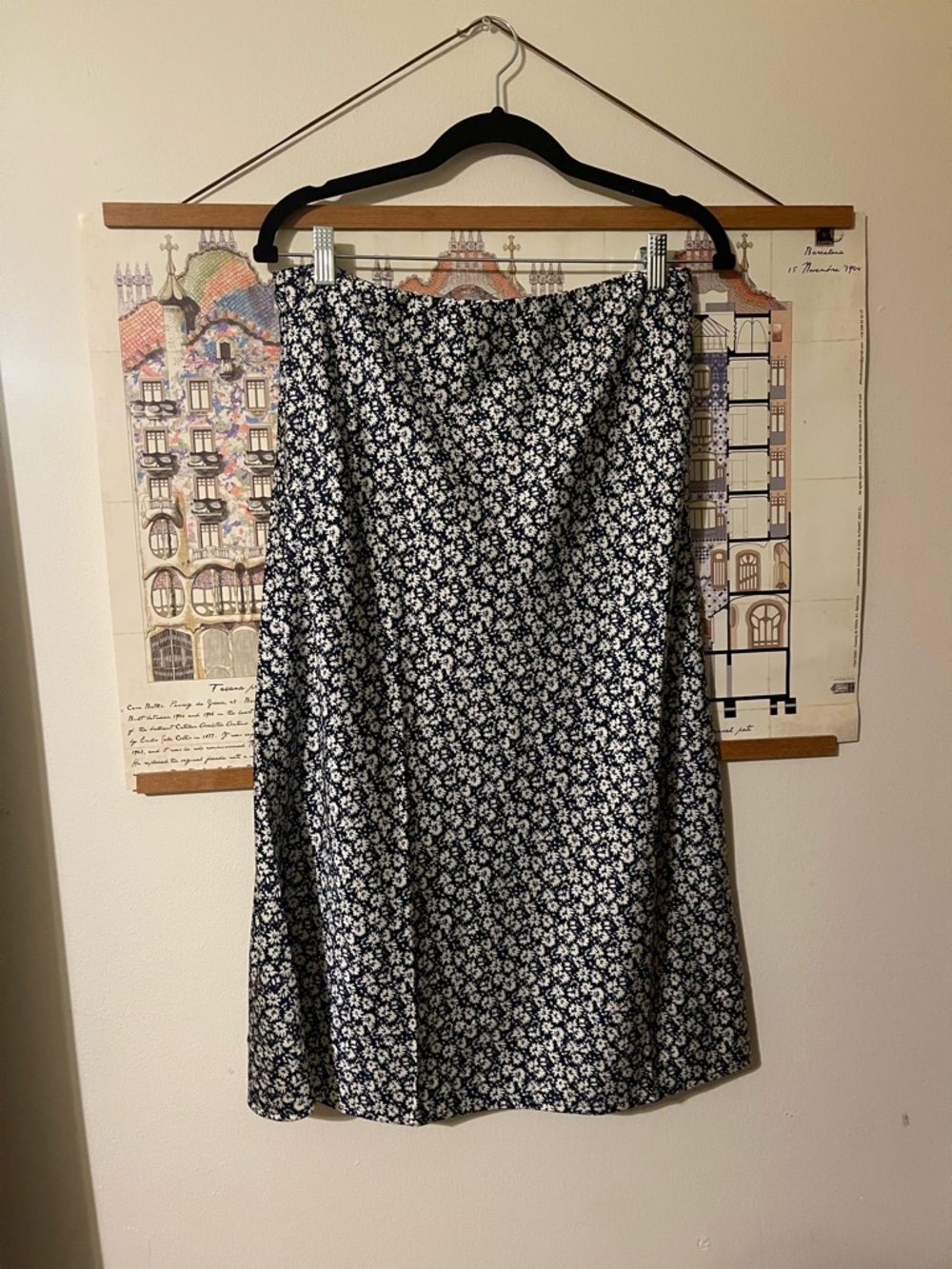 J. Crew Navy and White Floral A-Line Women's Skirt in M